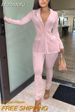 Huibaolu Women Mesh Patchwork Zipper Fly Blazer Suit and Pants Female Vintage Chic Fashion Two 2 Piece Set Outfits winter autumn