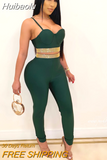 Huibaolu Women sets Strap Crop Top Pants Suits Solid Sexy Backless Tracksuits Hot Drilling Two Piece Suit Fashion Sheath GL2793