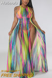 Huibaolu Women Fashion Beach Tie Dye High Side Slit Tank Maxi Long Cover-Ups Dress 2023 INS Club Evening Sexy Party Dresses