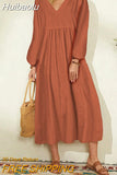 Huibaolu Linen Solid Color Casual Long Dress 2023 Spring New Women's Lantern Sleeve Dress Elegant Retro Fashion Party Dresses