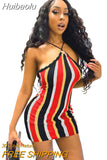 Huibaolu Women Chic Sexy Party Clubwear Bodycon Midi Dress 2023 Striped Knit Ribbed Sleeveless Halter Pencil Prom Dresses Vestido