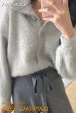 Huibaolu Cashmere Sweater Women Turn Down Collar Long Sleeve Loose Knitted Sweater Cardigan Autumn Coat Hairy Single Breasted X460