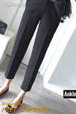 Huibaolu Solid Casual Basic High Waist Straight Women's Pants 2023 Office Lady Korean Fashion Ankle-Length Suit Pants For Women