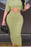 huibaolu Short Sleeve Sexy Cutout Waist Ruched Bodycon Maxi Dress Women