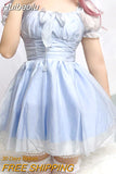 Huibaolu Lolita Style Princess Fluffy A-line Mini Dress Cute Aesthetic Puff Short Sleeve Ball Gown Fairycore Y2K Dresses Sweet