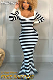 Huibaolu Women Striped Patchwork Plunging V-neck Long Sleeve Mermaid Maxi Dress Elegant Party Autumn Winter Long Dresses